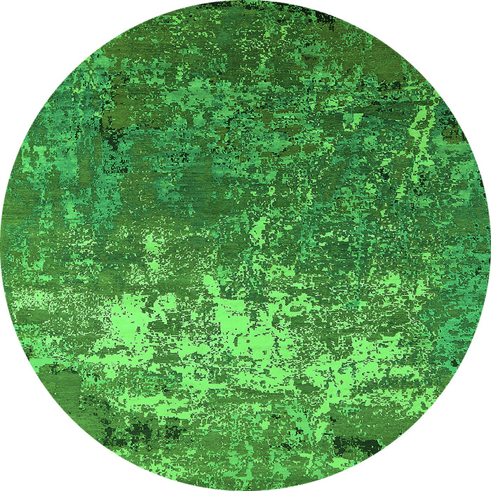 Round Machine Washable Oriental Green Industrial Area Rugs, wshurb2522grn