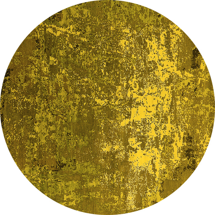 Round Machine Washable Oriental Yellow Industrial Rug, wshurb2522yw
