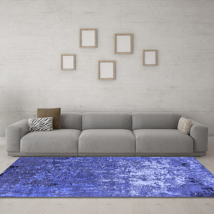 Machine Washable Oriental Blue Industrial Rug in a Living Room, wshurb2522blu