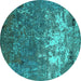 Round Oriental Turquoise Industrial Rug, urb2522turq