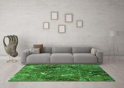 Machine Washable Oriental Green Industrial Area Rugs in a Living Room,, wshurb2523grn