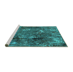 Sideview of Machine Washable Oriental Turquoise Industrial Area Rugs, wshurb2523turq