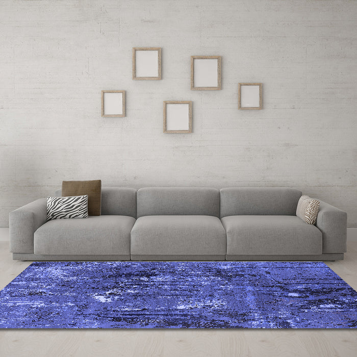 Machine Washable Oriental Blue Industrial Rug in a Living Room, wshurb2523blu