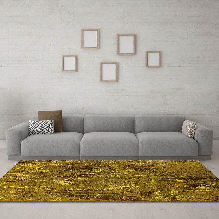 Machine Washable Oriental Yellow Industrial Rug in a Living Room, wshurb2523yw