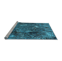 Sideview of Machine Washable Oriental Light Blue Industrial Rug, wshurb2523lblu