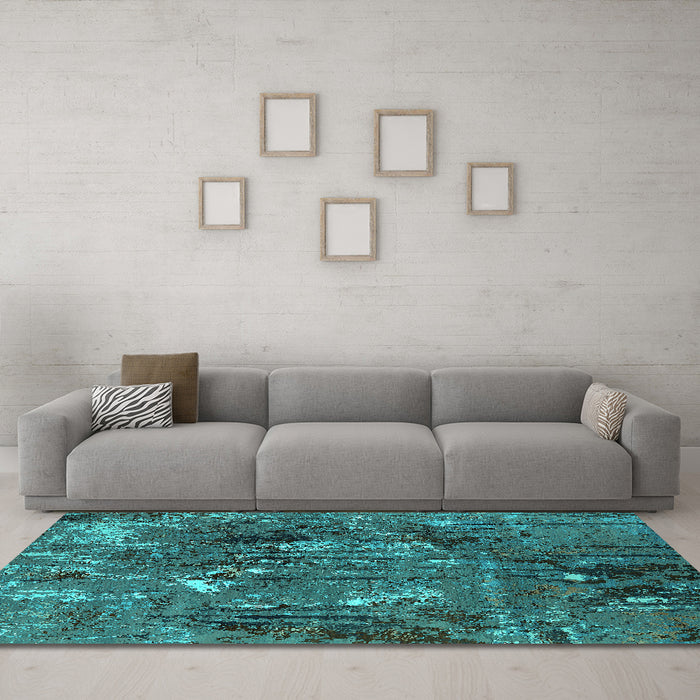Machine Washable Oriental Turquoise Industrial Area Rugs in a Living Room,, wshurb2523turq