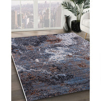 Mid-Century Modern Charcoal Blue Oriental Rug, urb2524