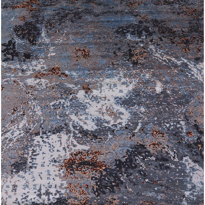 Square Mid-Century Modern Charcoal Blue Oriental Rug, urb2524