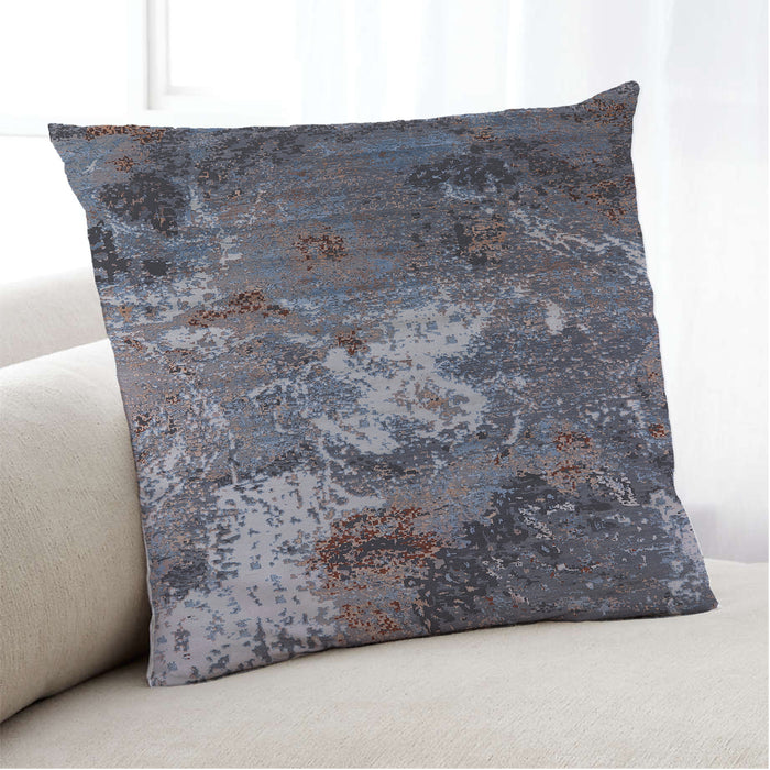 Lifestyle Image of Mid-Century Modern Urban Square Charcoal Blue Throw Pillow, 18 inch by 18 inch, pwurb2524