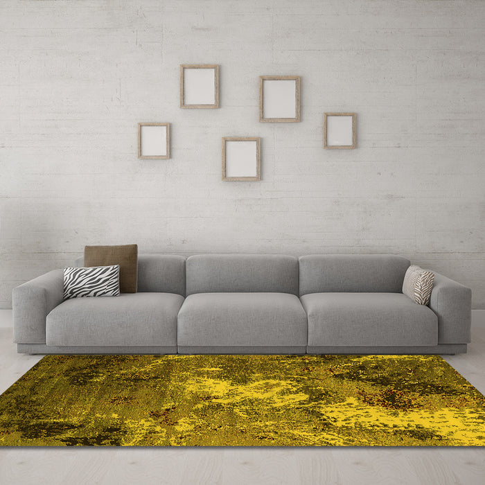 Machine Washable Oriental Yellow Industrial Rug in a Living Room, wshurb2524yw