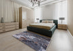 Mid-Century Modern Charcoal Blue Oriental Rug in a Bedroom, urb2524