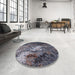 Round Machine Washable Industrial Modern Charcoal Blue Rug in a Office, wshurb2524