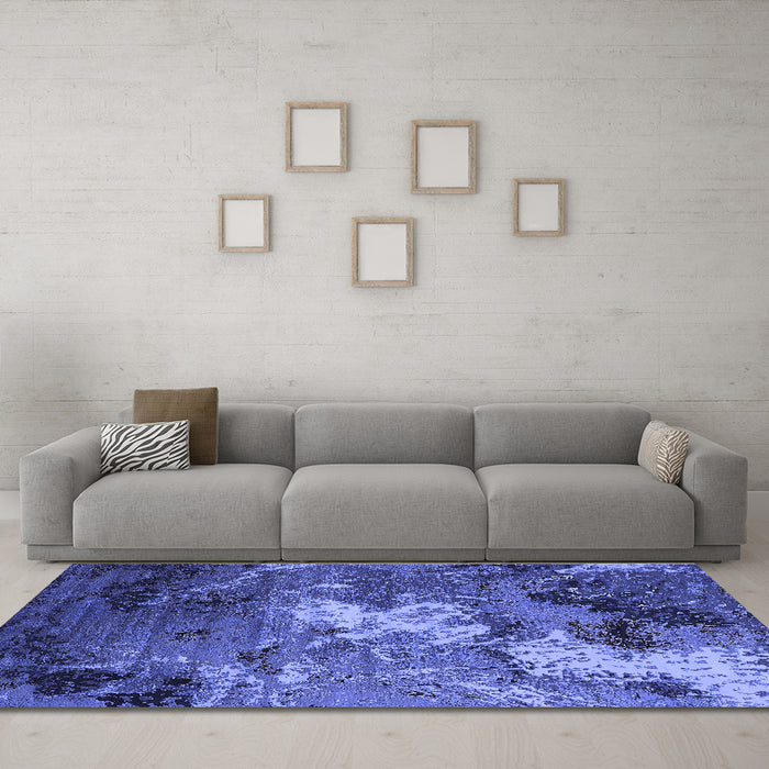 Machine Washable Oriental Blue Industrial Rug in a Living Room, wshurb2524blu