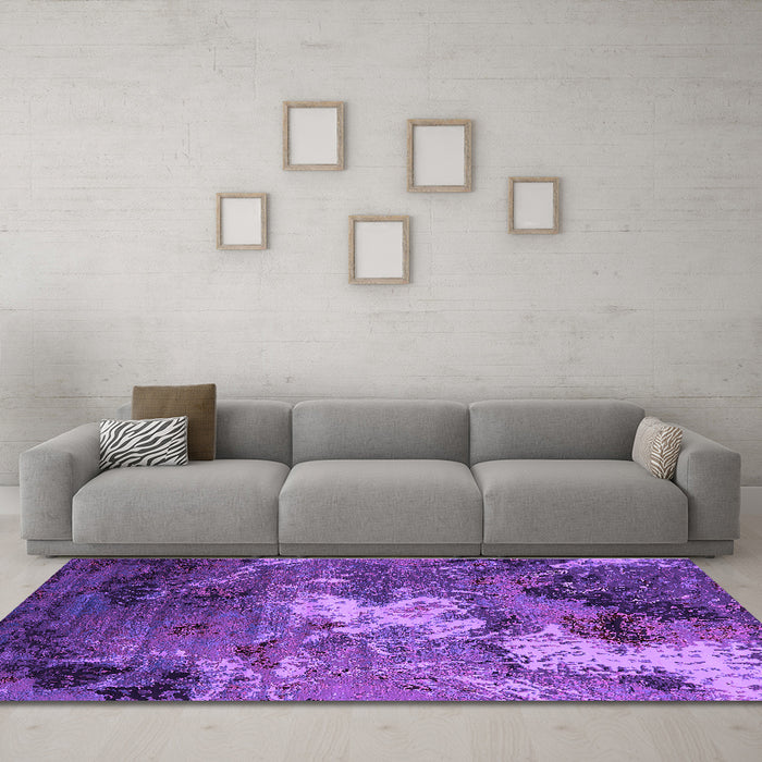Machine Washable Oriental Purple Industrial Area Rugs in a Living Room, wshurb2524pur