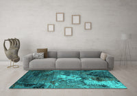 Machine Washable Oriental Turquoise Industrial Rug, wshurb2524turq