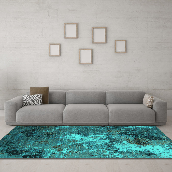 Machine Washable Oriental Turquoise Industrial Area Rugs in a Living Room,, wshurb2524turq