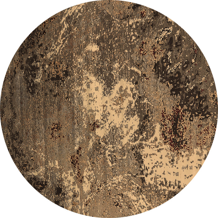 Round Machine Washable Oriental Brown Industrial Rug, wshurb2524brn
