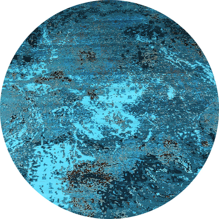 Round Machine Washable Oriental Light Blue Industrial Rug, wshurb2524lblu