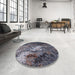 Round Mid-Century Modern Charcoal Blue Oriental Rug in a Office, urb2524