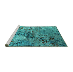 Sideview of Machine Washable Oriental Turquoise Industrial Area Rugs, wshurb2525turq