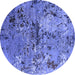 Round Machine Washable Oriental Blue Industrial Rug, wshurb2525blu