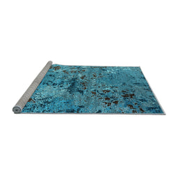 Sideview of Machine Washable Oriental Light Blue Industrial Rug, wshurb2525lblu