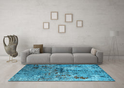 Machine Washable Oriental Light Blue Industrial Rug in a Living Room, wshurb2525lblu