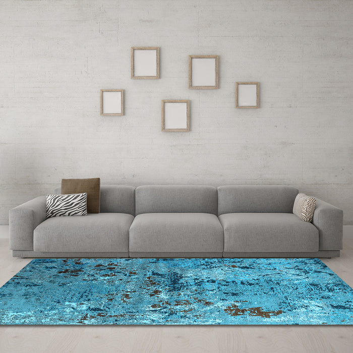 Machine Washable Oriental Light Blue Industrial Rug in a Living Room, wshurb2525lblu