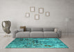 Machine Washable Oriental Turquoise Industrial Area Rugs in a Living Room,, wshurb2525turq