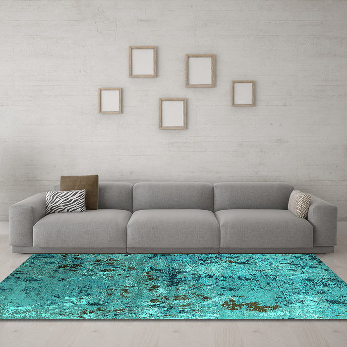 Machine Washable Oriental Turquoise Industrial Area Rugs in a Living Room,, wshurb2525turq