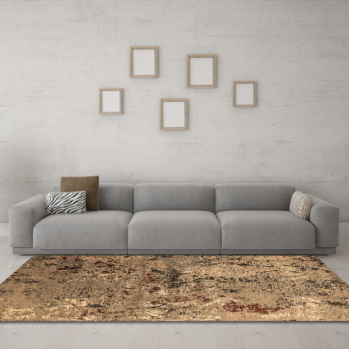 Machine Washable Oriental Brown Industrial Rug in a Living Room,, wshurb2525brn