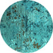 Round Oriental Turquoise Industrial Rug, urb2525turq