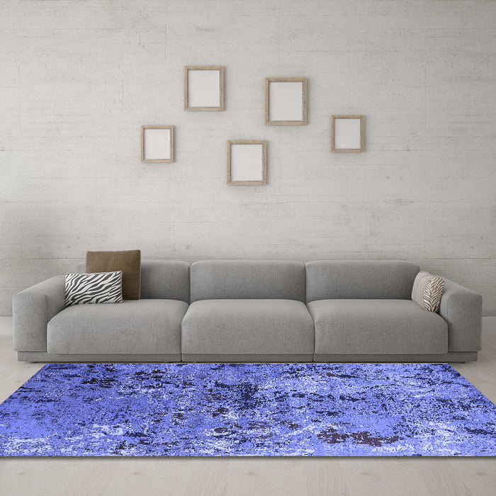 Machine Washable Oriental Blue Industrial Rug in a Living Room, wshurb2525blu