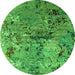 Round Machine Washable Oriental Green Industrial Area Rugs, wshurb2525grn