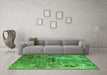 Machine Washable Oriental Green Industrial Area Rugs in a Living Room,, wshurb2525grn