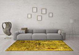 Machine Washable Oriental Yellow Industrial Rug in a Living Room, wshurb2525yw