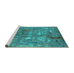 Sideview of Machine Washable Oriental Turquoise Industrial Area Rugs, wshurb2526turq