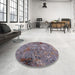 Round Mid-Century Modern Purple Oriental Rug in a Office, urb2526