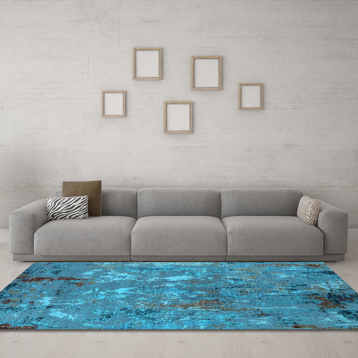 Machine Washable Oriental Light Blue Industrial Rug in a Living Room, wshurb2526lblu