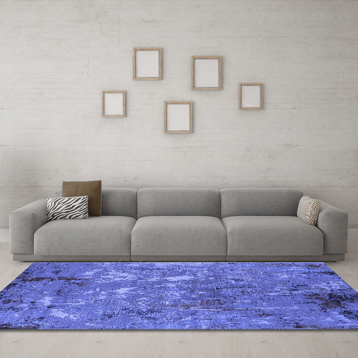 Machine Washable Oriental Blue Industrial Rug in a Living Room, wshurb2526blu