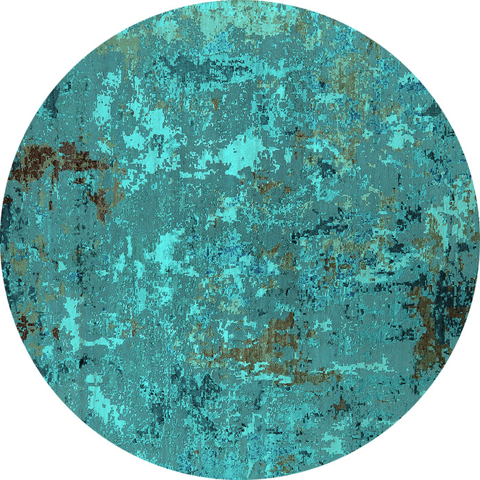 Round Machine Washable Oriental Turquoise Industrial Area Rugs, wshurb2526turq
