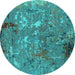 Round Machine Washable Oriental Turquoise Industrial Area Rugs, wshurb2526turq