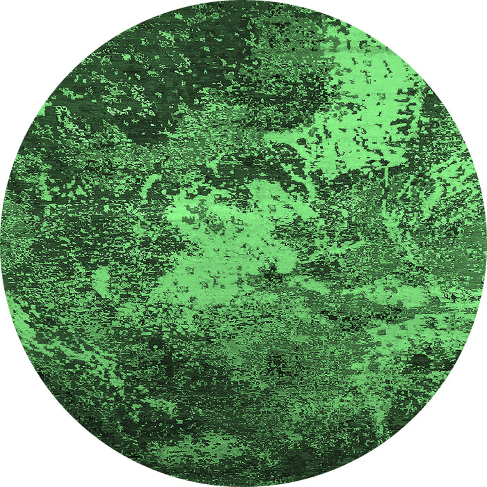 Round Machine Washable Oriental Emerald Green Industrial Area Rugs, wshurb2527emgrn