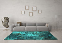 Machine Washable Oriental Turquoise Industrial Rug, wshurb2527turq