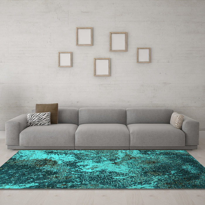 Machine Washable Oriental Turquoise Industrial Area Rugs in a Living Room,, wshurb2527turq