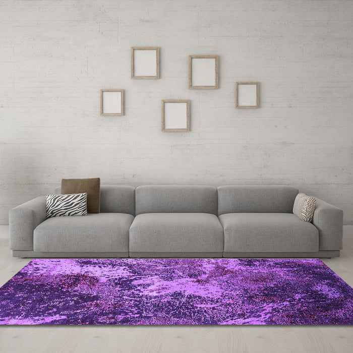 Machine Washable Oriental Purple Industrial Area Rugs in a Living Room, wshurb2527pur