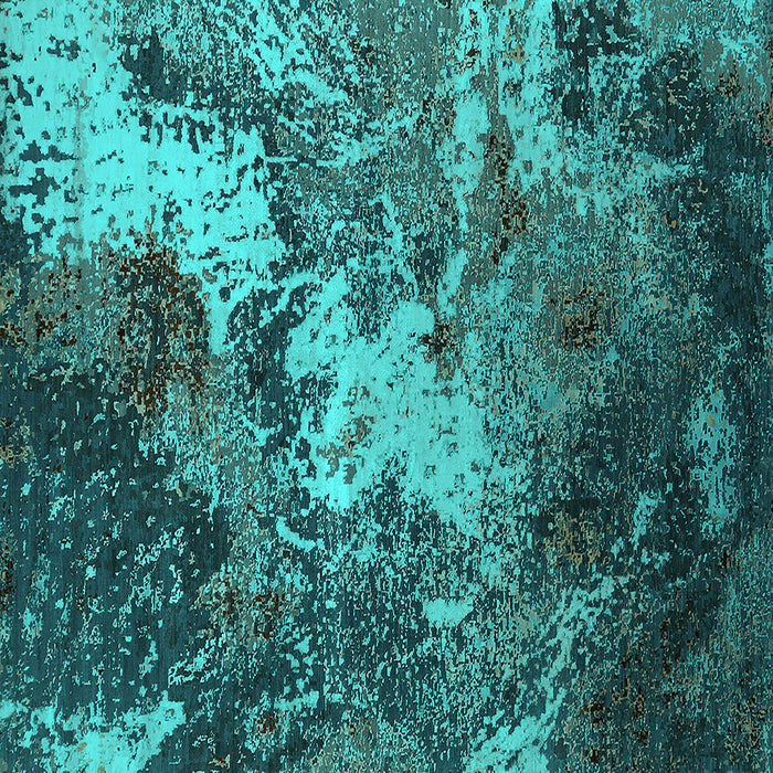 Square Machine Washable Oriental Turquoise Industrial Area Rugs, wshurb2527turq