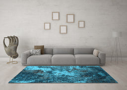Machine Washable Oriental Light Blue Industrial Rug in a Living Room, wshurb2527lblu