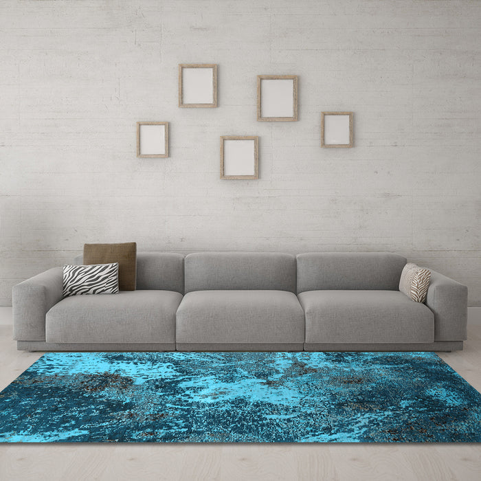 Machine Washable Oriental Light Blue Industrial Rug in a Living Room, wshurb2527lblu