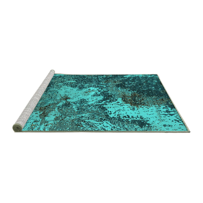 Sideview of Machine Washable Oriental Turquoise Industrial Area Rugs, wshurb2527turq